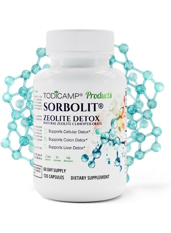 TODICAMP Zeolite Detox - Zeolite Capsules Sorbolit Ultra FINE 1-2 µm - Zeolite Clinoptilolite Powder 95% - 3X Activated - 120 Capsules - Zeolite Powder Supplement - 2 Months Supply - Image 1